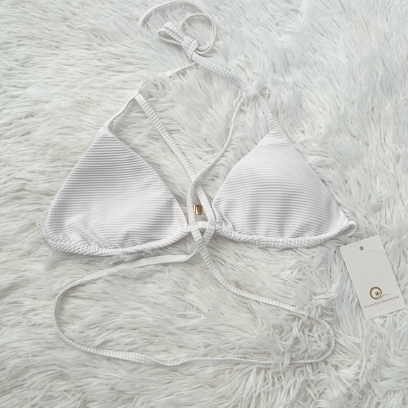 NWT White Strappy Plumeria Swimwear Bikini Top Size L - Picture 1 of 8